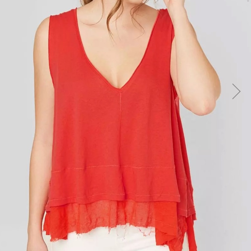 Red V-Neck Layered Women's Tank Top